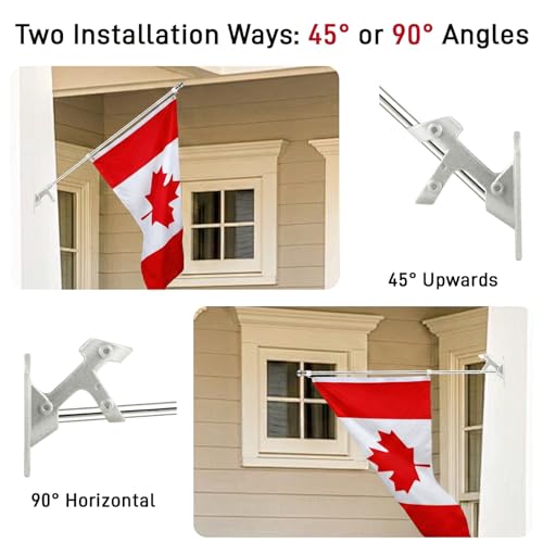 SEEKNEW Silver House Flag Pole Kit, (2 Packs) 6 FT Stainless Steel Tangle Free Spinning Flagpoles with Two-Position Wall-Mounted Flag Pole Holder for 3x5 Canada Flags, Outside House Porch (No Flag) by SEEKNEW - Image 7