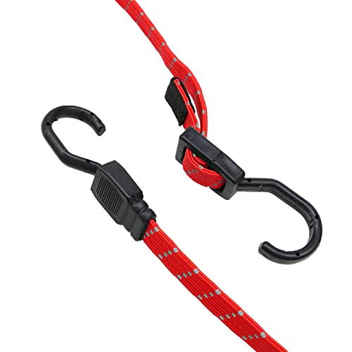 Xiangle Adjustable Flat Bungee Cord Heavy Duty Outdoor With Hooks, Bungee Cords Assorted Sizes, 2Pk (Reflective Red, Length 48'') #TOP6