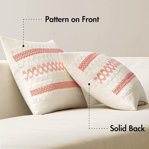 Image of MIULEE Set of 2 Coral Red Boho Decorative Pillow Covers 18x18 Inch | Farmhouse Couch Throw Pillows Modern Spring Cotton Cushion CoversMacrame Woven Home Decor for Bed Sofa Chair