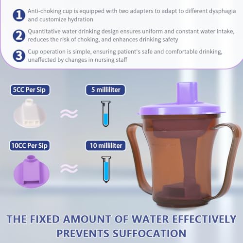 Image of Dysphagia Regulating Drinking Cup, Prevent Choking for Dysphagia /Dementia /Elderly,Dispenses 5cc or 10cc of Liquid Each time,Spill-Proof (Coffee /Purple)