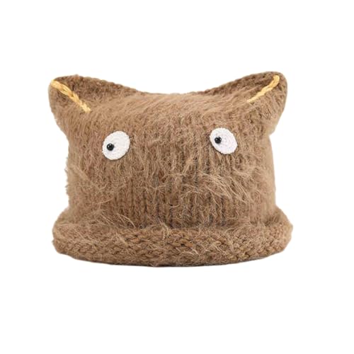 Obotsnoi Novità Cappello con teschio con orecchie di gatto per ragazza femminile cappello sportivo all'aperto adulto casual Street Wear caldo cappello teschio per ciclismo, Beige, S/L