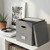 ZICOTO Decorative Vinyl Record Storage Box for 50+ Single Records - Sturdy and Easy to Carry LP Holder with Lid - The Perfect Storage Crate for Your Valuable Album Collection