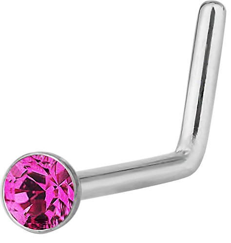 Forbidden 20G Pink Crystal Top L-Shaped Nose Stud