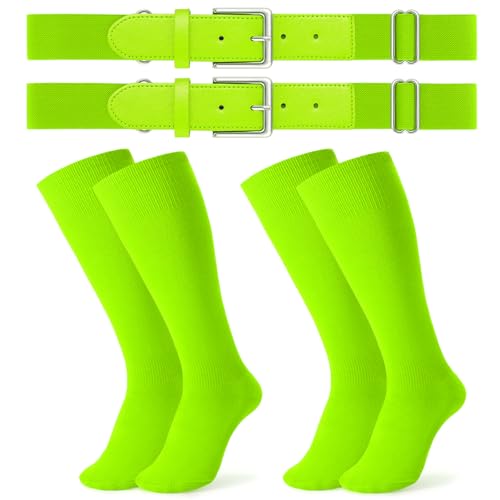 Image of JASGOOD 2 Pack Baseball Socks and Belt Combo Set Softball Socks and Belts Elastic Waist Belt for Youth and Adult Boys