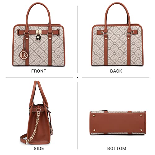 Image of Dasein Women's Designer Satchel Handbag Two Toned Padlock Purse Top Handle Shoulder Bag w /Chain Strap