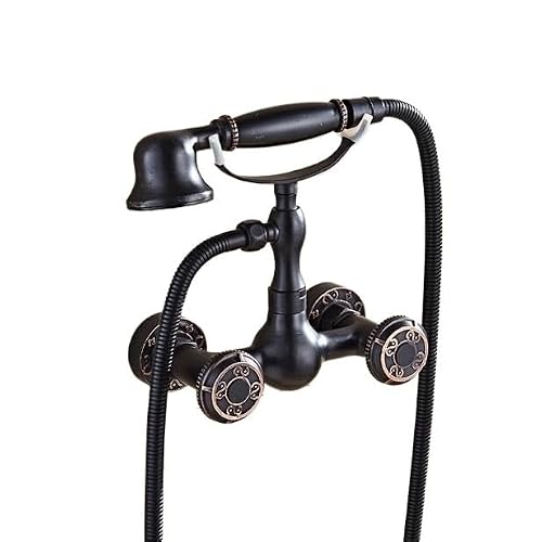 Blyqxs Black Bathtub Faucets Antique Copper Shower Set Wall Mounter Hand Shower Bathtub Faucet Xt389(Black)