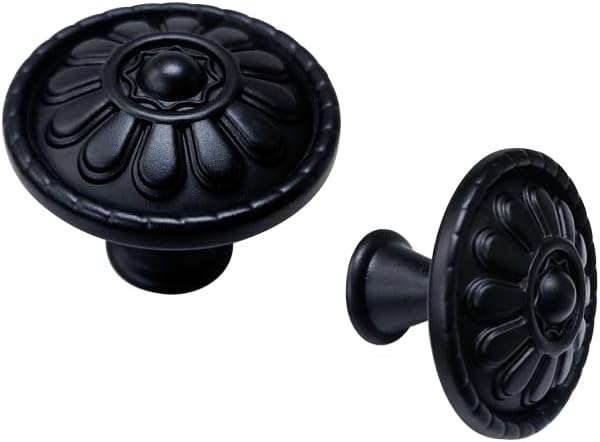 QCAA Cabinet Vintage Knob for Drawer, 1.18 inch Diameter, Matte Black, 24 Pack, Made in Taiwan
