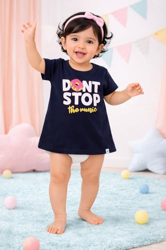 Image of BODYCARE Infant Baby Girls Cotton T-Shirt Round Neck Half Sleeves Ultra Soft Breathable Fabric Regular Fit Casual Tee Summer Wear Top for Kids