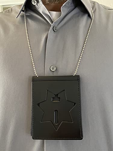 Image of Perfect Fit Shield Wallets 7 Point Star California DOC (B2001) Neck Badge and ID Holder Leather Black (Cutout PF215)