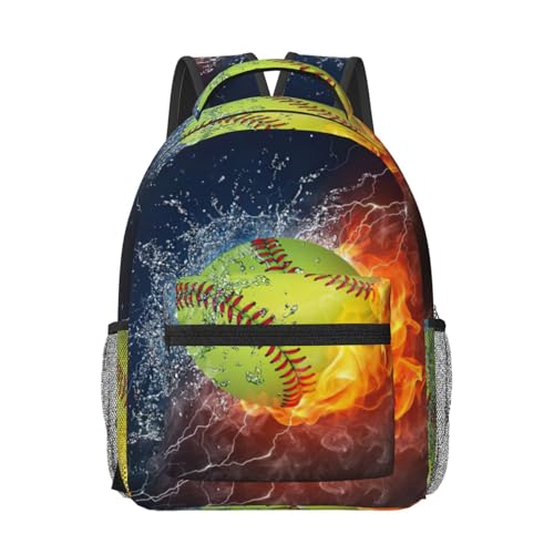 Sac à dos pour ordinateur portable imprimé softball, grand bagage à main noir taille unique