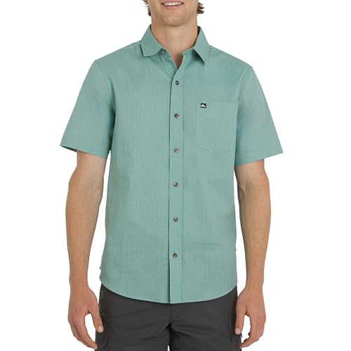 Quiksilver Men's Regular Fit Premium Cotton Woven Short Sleeve Button Up Casual Shirt, Jade Grey, X-Large