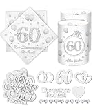 20 Stück Servietten Diamantene Hochzeit + 10 Windlicht Tischdeko +18 Glitzer Konfetti, 60 Hochzeitstag Geschenk, Diamantene Hochzeit Geschenkideen