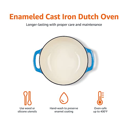 Amazon Basics Enameled Cast Iron Covered Dutch Oven, 4.3-Quart, Blue #TOP1