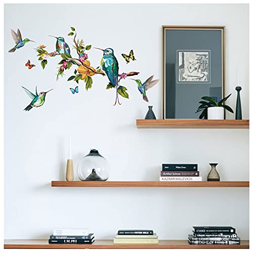 Hummingbirds Wall Stickers Flying Birds Butterfly Flower Leaf Window Decals Decorations Murals Wall Art Decorative Sticker For Kids Living Room Bedroom Nursery Playroom Jungle Party Decor Supplies #TOP8
