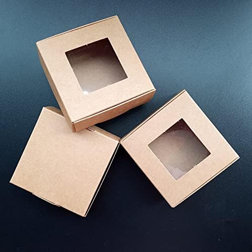 100pcs Kraft Paper Gift Box for The New Year Clear Window Soap Case Chocolate Candy Wedding Christmas Goods Packaging Bags (Coffee,100pcs)