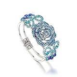 EVER FAITH Austrian Crystal Wedding Rose Flower Butterfly Bangle Bracelet Light Blue