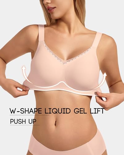 Image of VQJ Women's Full Coverage Jelly Comfort Support Wireless Bra with Breathable V-Mesh, No Underwire Push Up Everyday Bralette