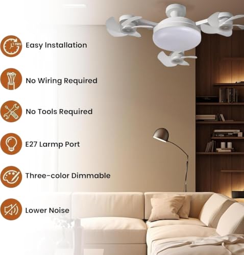 Ventilador de techo con luz LED E27 plegable y mando para salón 2