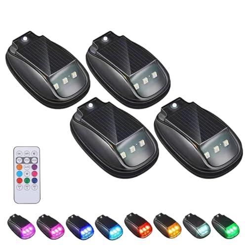 Solar Car Roof RGB Strobe Light, Solar Cab Lights, Solar Waterproof Cab Roof Lights, Wireless No-Drill Solar Powered LED Roof Marker Lights with Remote Control, Road Lights Vibration Sensor(4 Pcs)