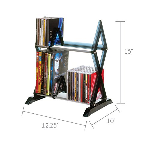 Atlantic Element Media Storage Rack - Holds Up To 230 Cds Or 150 Dvds & Mitsu 2-Tier Media Rack - 52 Cds Or 36 Dvd/Bluray/Games In Clear Smoke Finish, Pn64835193 #TOP5