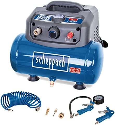 Bild 9 - Scheppach Druckluft Kompressor HC06 ölfrei | 6L Kessel | 8 bar Arbeitsdruck | 1200 Watt Leistung | Ansaugleistung 200 L/min | mobil & kompakt Luftkompressor | inkl. 5m Schlauch