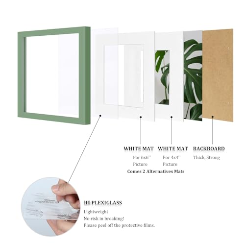 Cadre photo de 20,3 x 20,3 cm vert en bois avec passe-partout pour décoration murale