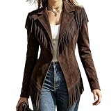 Wildlederjacke Damen Fransen Übergangsjacke Revers Blazer Open Front