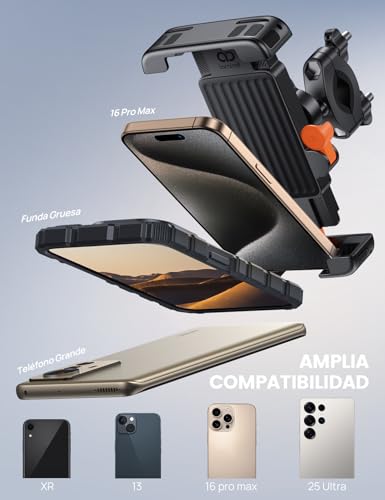 Lamicall Soporte Móvil Bicicleta, [1S Bloqueo/Desbloqueo] 360° Rotación, Soporte Teléfono Moto con Protección de Silicona para iPhone 17/16/15/14 Pro MAX, Galaxy S25 S24 Ultra, 6-7" Smartphone - imagen 5