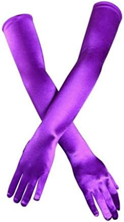 DreamHigh Women's Evening Party Mittens 21" Long Black/White Satin Finger Gloves