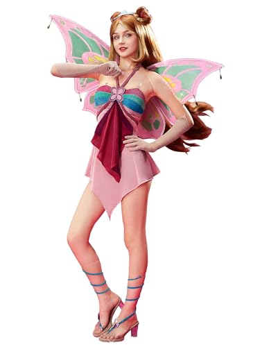 Micotaku Winx Club Enchantix Flora Women's Cosplay Costume with Wings