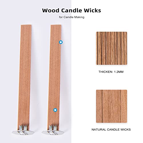 Ziosxin 50Pcs Set Thicken Smokeless Cherry Wood Candle Wicks-Long Lasting Flame-Easily Burn,Natural Candle Cores With Stand And Glue Dot,Candle Wicks H*W*D(5.1"*0.5"*0.04"/13*1.3*0.12Cm) #TOP2