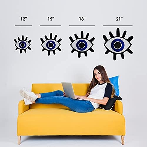 Miniatura 2 de 4ArtWorks - Arte de pared 3D contra el mal de ojo con pestañas, acabado brillante, espejo negro, azul y plateado, dije de buena suerte y protección