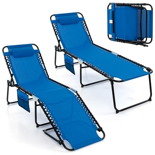 GIANTEX Sonnenliege klappbar Gartenliege, Campingliege Strandliege Verstellbarer Rückenlehne & Kopfstütze, Liegestuhl Liegesessel mit Seitentasche, Liege Reiseliege Relaxliege bis 150 kg belastbar
