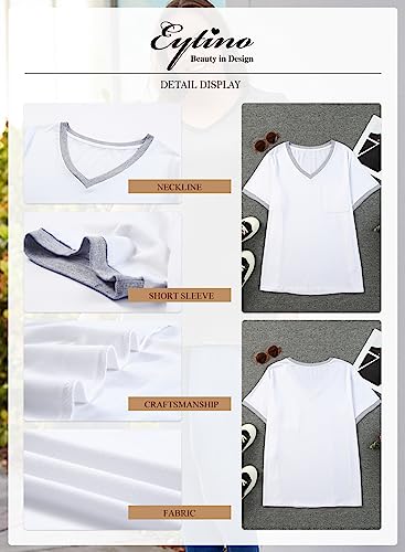 Eytino Women Plus Size Tshirts Summer Loose Striped Short Sleeve V Neck Pocket Blouse Tops,2X White — view 5
