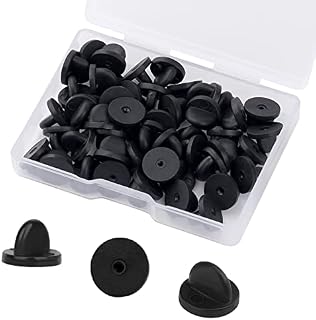 AIEX 50 PCS Butterfly Clutch Pin Backings Rubber Pin Backs Replacement Uniform Locking Pin Backs Tie Tack Pins Keepers for Lapel Pins Jewelry Making Hats Badges (Black 0.45" Diameter)