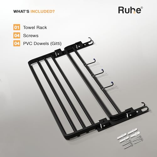 Image of Ruhe Dual Folding Towel Rack, Black | Premium Grade Stainless Steel Dual Folding Towel Rack /Towel Holder /Towel Stand /Accessories for Bathroom and Kitchen | (24 Inches)