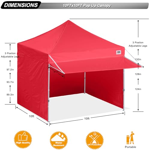 Image of ABCCANOPY 10x10 Commercial Pop up Canopy Tent with Awning Sidewall,Red