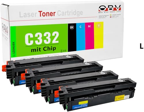 OBV Toner-Set kompatibel für Lexmark C3224dw C3326dw C3426dw MC3200 MC3224adwe MC3224dwe MC3224i MC3226adwe MC3300 MC3326adwe MC3326i MC3400 MC3426adW MC3426i Schwarz Cyan Magenta Gelb je 1500 Seiten