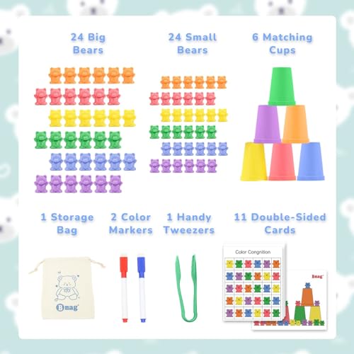 Image of Bmag Counting Bears with Matching Sorting Cups, Preschool Math Learning Game with 24 Big Bears, 24 Little Bears, STEM Educational Learning Activities Gifts for Kids Age 3 4 5 Year Old