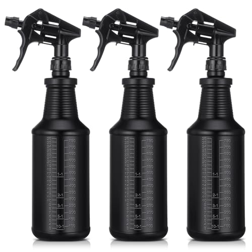 Honeydak 3 Pack Plastic Spray Bottles Black 24 oz Heavy Duty Opaque Spray Bottles UV Light Blocking Refillable Reusable Leak-proof Sprayers for Cleaning Solution Kitchen Garden Home Plant