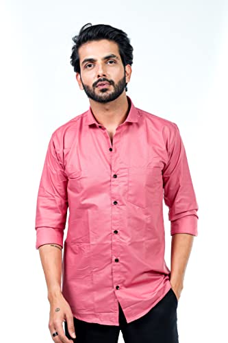 Image of HARPITA Men's Solid Regular Fit Cotton Casual Shirt with Spread Collar & Full Sleeves
