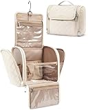 BAGSMART Toiletry Bag Travel Makeup Bag with Hanging Hook, Cosmetic Bag Make Organizer Case, Large Capacity Water-resistant Organizer for Toiletries Accessories Brushes Sponge, Beige