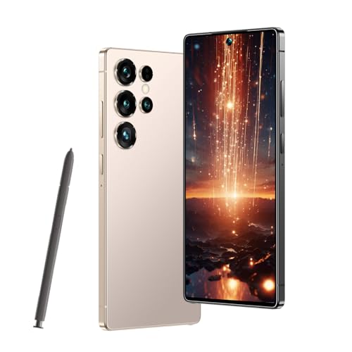 Maustron A25Ultra Smartphones mit 7.3 Zoll IPS Display, Android 14.0 OS, Dual SIM, Quad Core, 256GB, GPS/Gesicht entsperrtes Telefon (Gold)