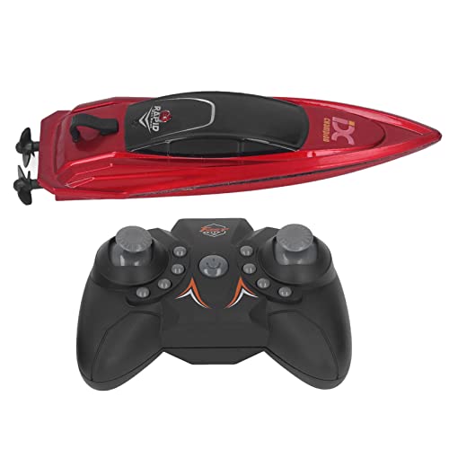 Fockety RC-Boot, 2,4-GHz-Hochgeschwindigkeits-Wasserdichtes USB-wiederaufladbares Mini-Fernbedienungsboot für Pools Seen, 360 ° Umgedrehtes Elektrisches Spielzeugboot mit Doppelpropellern,(Rot)