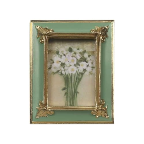 WINPLUS+ Vintage Picture frame 2.5x3.5 Luxury Antique Green Photo Frame With Golden Embossed Flower Furnishing Retro Style Decor Wall and Tabletop Display Art Gallery (2.5x3.5-Green)