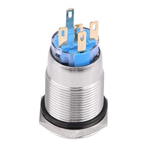 LED Latch Button Switch, 19mm 12V LED Waterproof Stainless Self-locking Latching Push Button Switch (White LED ring light) - Image 4