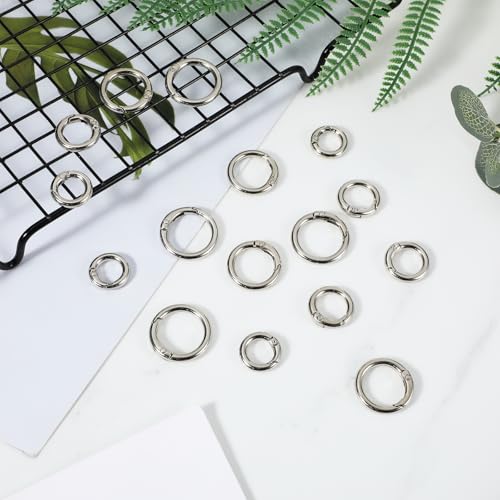 BOHUIZ 16 Stück Rund Karabinerhaken, 11/12/17/19mm O-Ring Zinklegierung Karabinerhaken Klein für Bastelarbeiten DIY Taschenringe Handwerk Machen, Taschenzubehör, Schlüsselanhänger