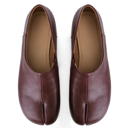 Image of UBWDU Split Toe Shoes Tabi Shoes Women Wide Width Round Toe Ballet Flats for Women
