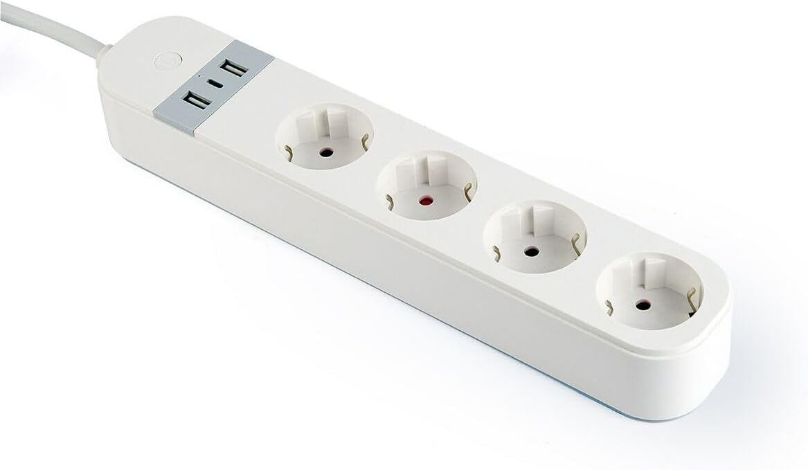GEMBIRD TSL-PS-S4U-01-W Power Strip with three Type E outlets and two USB ports