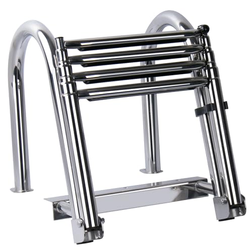 Pebbly Beach Boat Ladder 4 step folding,Heavy Duty Stainless Steel Folding Dock Ladder, Swimming Deck Ladder with Wide Steps Safe Handrails Weight Capacity 600lbs